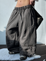 Low Button Pig Light Belted Wide Long Pants 3 Colors 