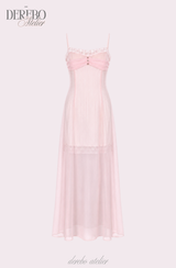 Pink chiffon see-through long dress