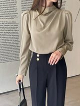 Nubet Half-Neck Drape Puff Blouse