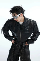 Deconstructed Cropped Leather Biker Jacket