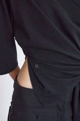 One-Shoulder Button Drape Top (Black)