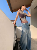 Santori chiffon off-shoulder sleeveless T-shirt