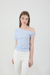 オフショルダーツイスト半袖Tシャツ Sky Blue