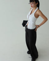 frill halterneck striped shirt blouse
