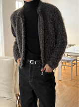 [Unisex] Hairy crop round knit cardigan(3color)