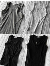 Henley Neck Side Track Muscle Fit Sleeveless