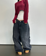 (WARMER DETAIL!) シッククロップドワイドルーズラウンドニット - 2 COLOR