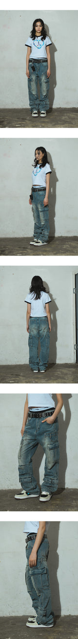 Semi Flare Washed Denim Pants_Blue