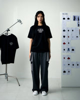 [UPDRAFT]APPLIQUE COTTON T-SHIRT BLACK
