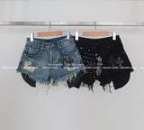 chrome patch studded denim shorts
