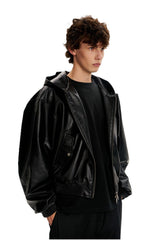 Black PU Hooded Jacket