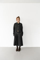 snap button unbal pleats skirt(2colors)