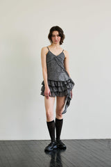 LEOPARD FRILL SLEEVELESS TOP / GRAY