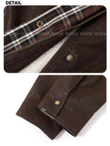 Deep Brown Checkered Warm Leather Half Coat