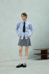 LOWELL SLIM FIT STRIPE SHIRRLING SHIRT / SKY BLUE