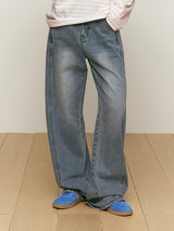 CURVE LINE WIDE-FIT DENIM PANTS [BLUE]