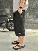 ブランドバミューダデニムハーフパンツ (Black, Mid blue)