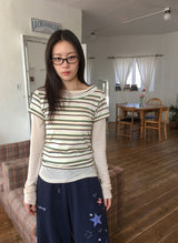 Hayo Stripe U-neck Short Sleeve Tee