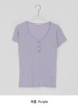 Kiri Punching Round Button Color Short Sleeve Tee