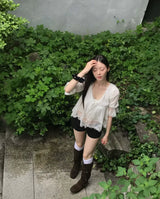 [ pure beauty 🤍 ] hees puff white & lace blouse