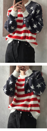 [F/W] アメリカンフラグヘアラウンドネックニット(2color)