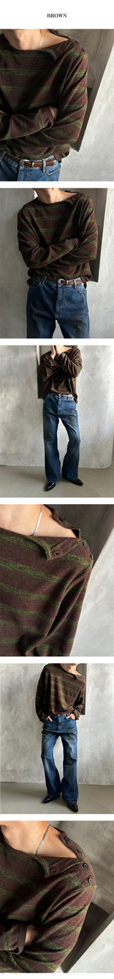 [F/W] Tartan stripe button knit sleeves(2color)