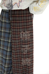 Retro elastic waistband comfortable casual and laid-back color-blocked straight-leg checkered pants