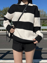 [UNISEX] Take Hachi Dangara Striped Collar Neck Long Sleeve Knit (5 colors)