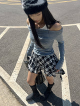 Bohemian uncut frill banding tartan check mini skirt (2 colors)