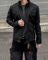 Kale Panel High-Neck Leather Jacket