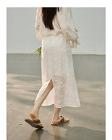 Lace embroidered slit straight skirt