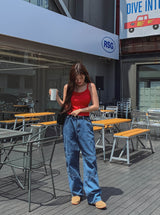 Rich Double Knee Patch Straight Denim