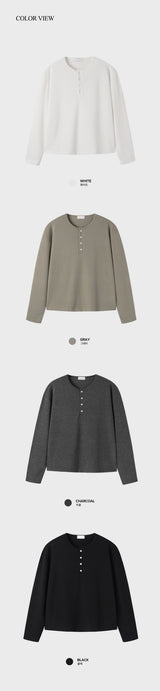 Look Billy Soft Ribbed 4-Button Henley Neck Long Sleeve T-Shirt