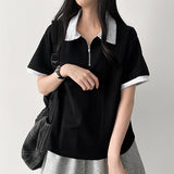 ポナカラーリングセミジップアップカラー半袖Tシャツ