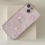 [ハンドメイド] ピンクフラワーパールジェリーハードケース