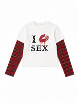 SEXXDEVIL "I LOVE 3EX"レッド プレイド レイヤードTシャツ