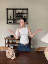 Kine strap unbalanced shoulder sleeveless top
