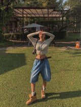 アインカットカーゴバーミューダデニムパンツ