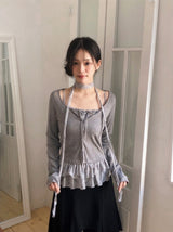 BN Check Frill Bustier + Cardigan + Tie Set (3color)