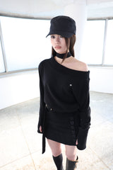 [ID] ロゴオフショルダースウェットシャツ (チョーカーセット) (ブラック) * 12/8 Reservation Shipment