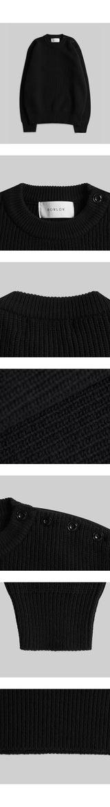 Wool Button Round Knit [Black]