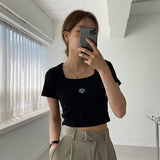 スクエアネッククロップハーフTシャツ [BLACK]