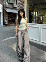 Metallic Track Wide Nylon Trousers