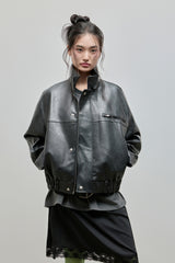 High-neck Leather Jacket_Black