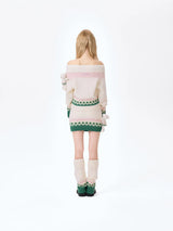 13DE MARZO Fair Isle Bear Knit Dress Beige