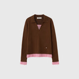 レイヤードシースルーVネックニット [BROWN]