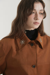 FAUX SUEDE STUDS JACKET [BROWN]