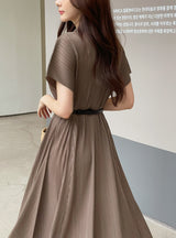 Karon Zipper Collar Pleated Maxi One Piece