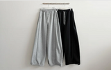 Terry Fleece side pin tuck incision string wide pants