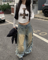 Side vintage denim pants